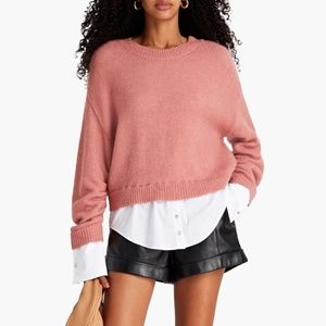 Cinq A Sept Carlota poplin paneled wool blend sweater XS New